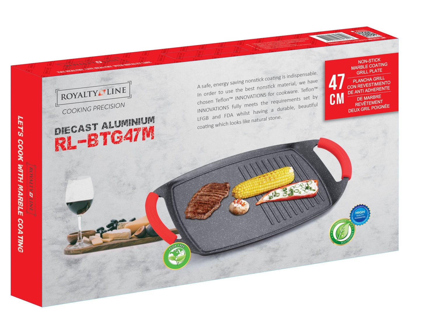 Grillplatta 37 cm – marmorbeläggning & avtagbara handtag