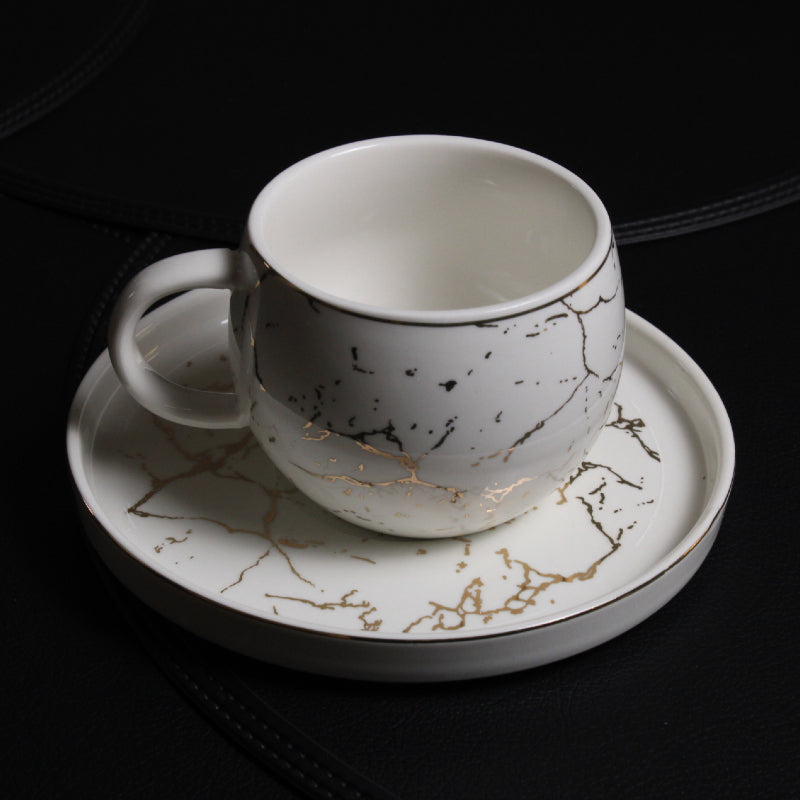 Guldmarmor – Exklusivt Kaffekoppsset med Marmorerad Finish - 12 Delar Set