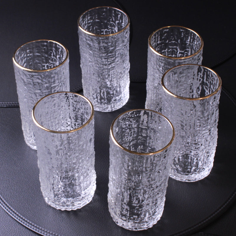 Set med 6 Guldkantade Glas – Texturerad Yta